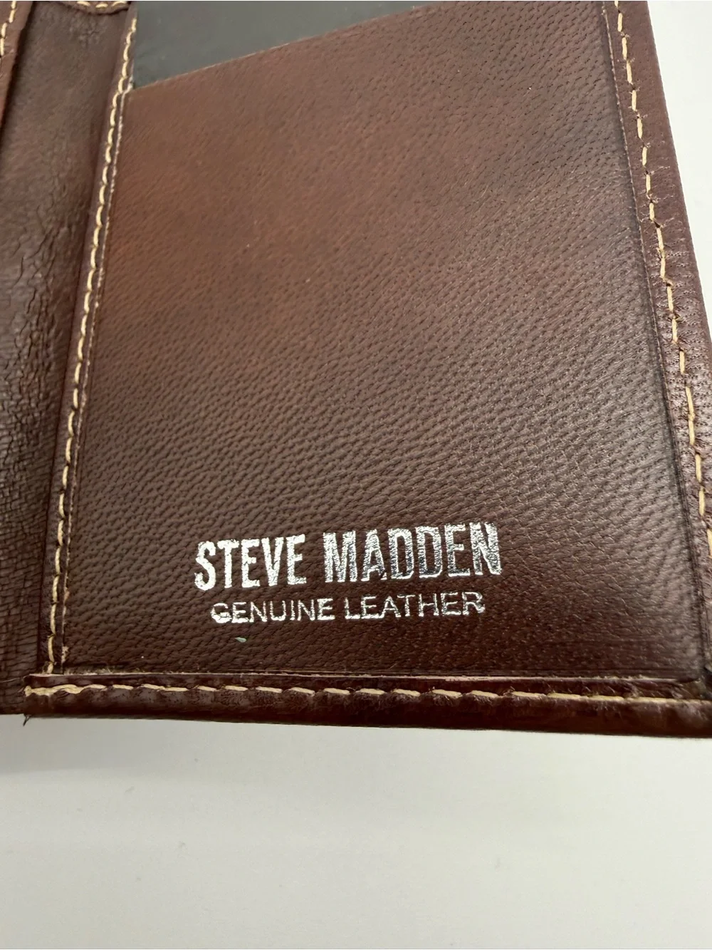 Steve Madden Dark Brown Genuine Leather Trifold Wallet